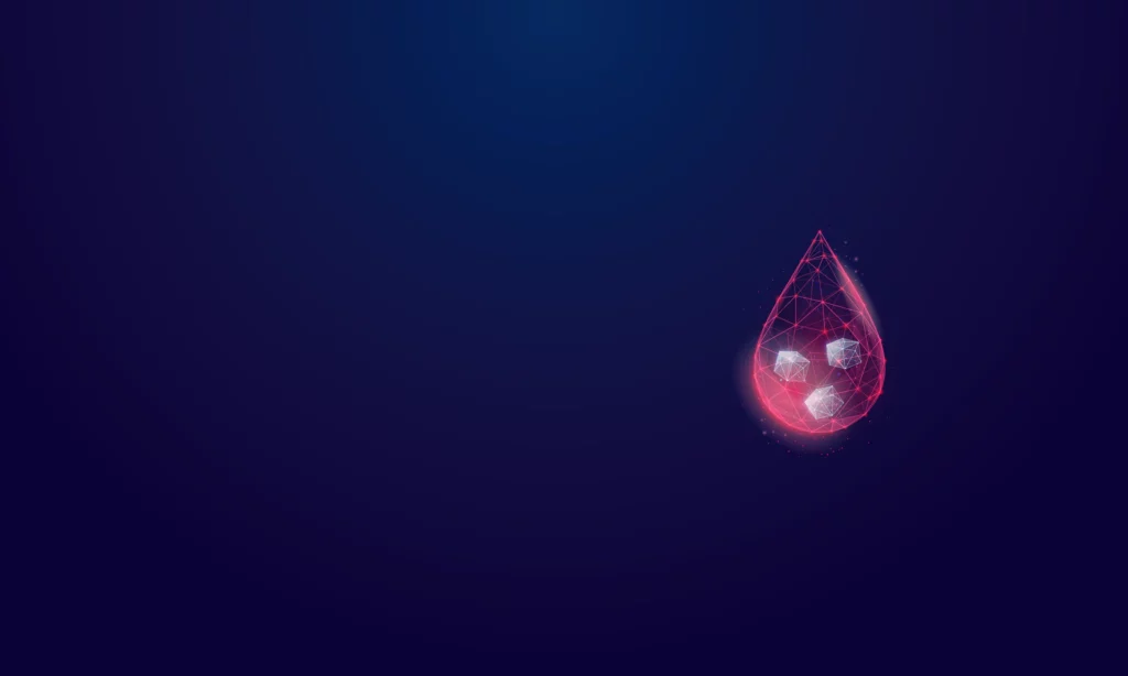 Graphic of an abstract drop of blood and sugar cubes